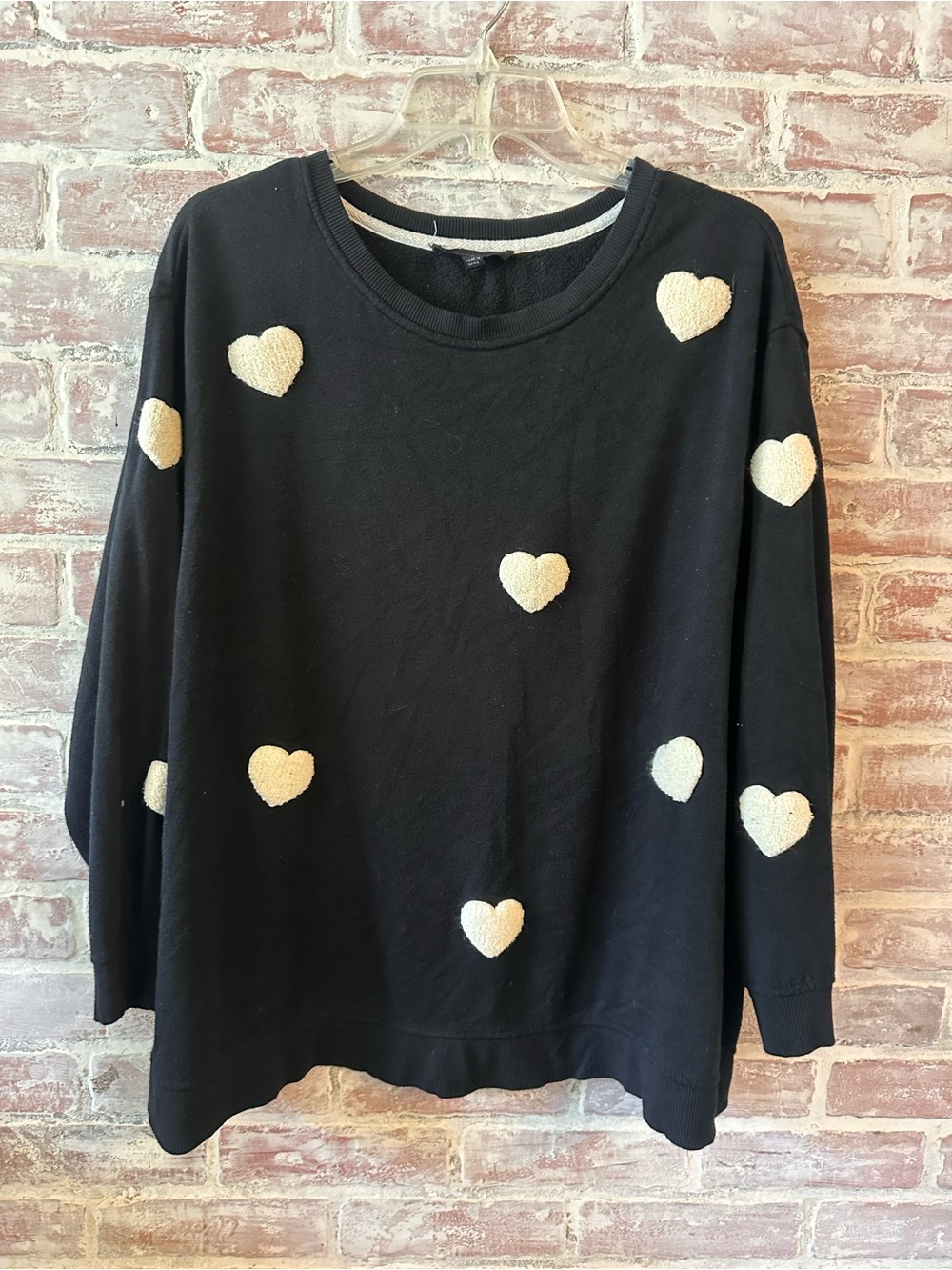 Jane and Delancey Black with White Hearts  Fleece Pullover